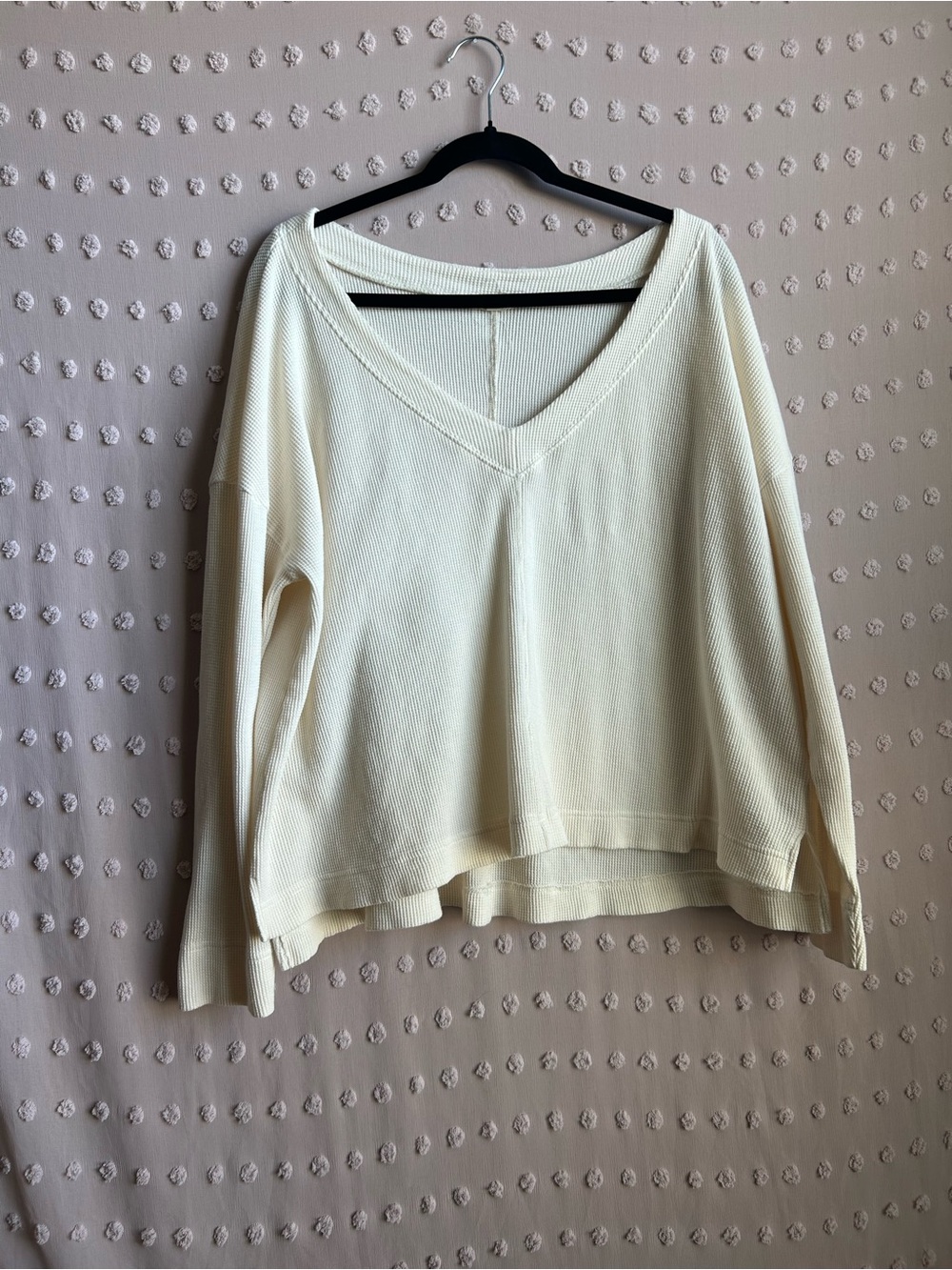 Anthropologie Pilcro Long Sleeve V Neck Thermal Oversized Top Sz L White